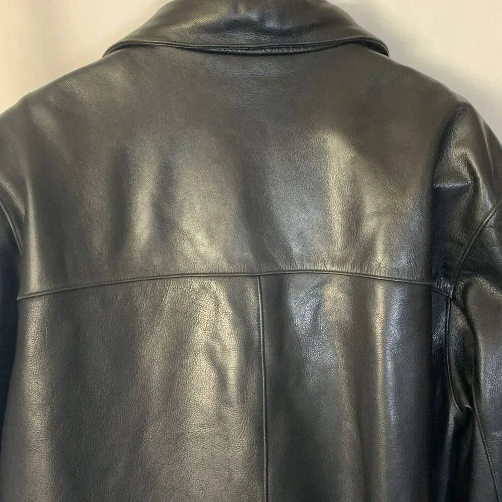 Vintage Marc New York Men’s Black Leather Jacket XL Button Front Coat Heavy Y2K